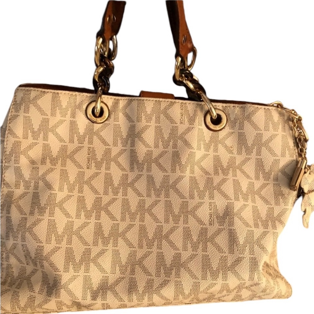 Micheal Kors large Ivory classic monogram bag gold & tortoise handles